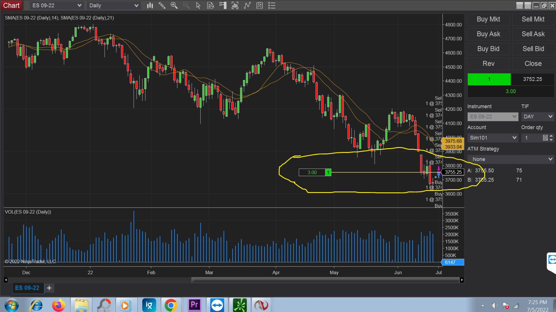 Can TOS show trade positions as a horizontal line on charts like  ninjatrader does?